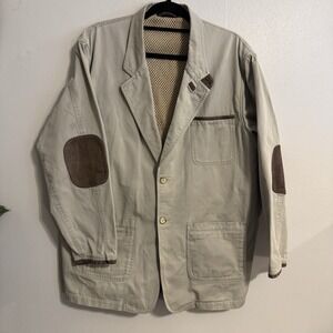 VTG Guide Gear Field Jacket Mens Large Elbow Patch Khaki Canvas Utility Blazer
